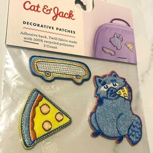 Cat & Jack decoration Patches pizza skateboard cat New adhesive back Lot‎ of 3